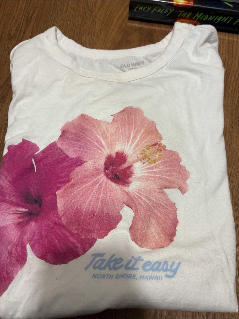 Old Navy White Short Sleeve Tee with Pink Floral Print